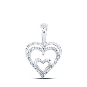 10kt White Gold Womens Round Diamond Heart Pendant 1/10 Cttw