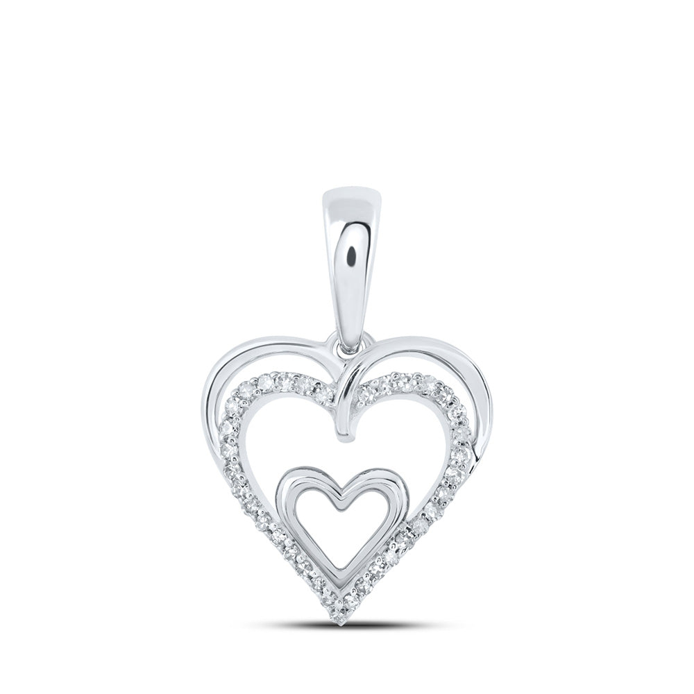 10kt White Gold Womens Round Diamond Heart Pendant 1/10 Cttw