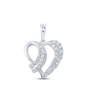 10kt White Gold Womens Round Diamond Heart Pendant 3/8 Cttw