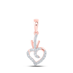 10kt Rose Gold Womens Round Diamond Heart Pendant 1/4 Cttw