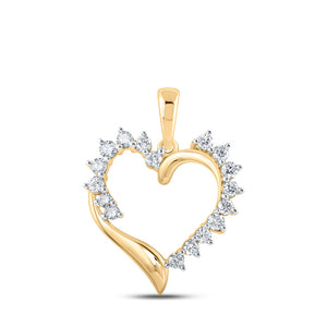 10kt Yellow Gold Womens Round Diamond Heart Pendant 1/2 Cttw