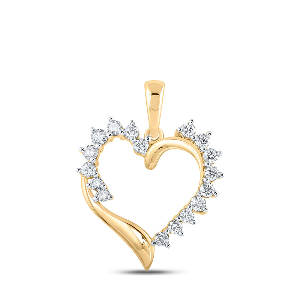 10kt Yellow Gold Womens Round Diamond Heart Pendant 1/2 Cttw