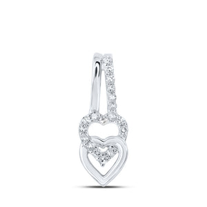 10kt White Gold Womens Round Diamond Heart Pendant 1/10 Cttw