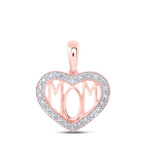 10kt Rose Gold Womens Round Diamond Mom Heart Pendant 1/8 Cttw