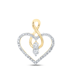 10kt Yellow Gold Womens Round Diamond Heart Pendant 1/3 Cttw