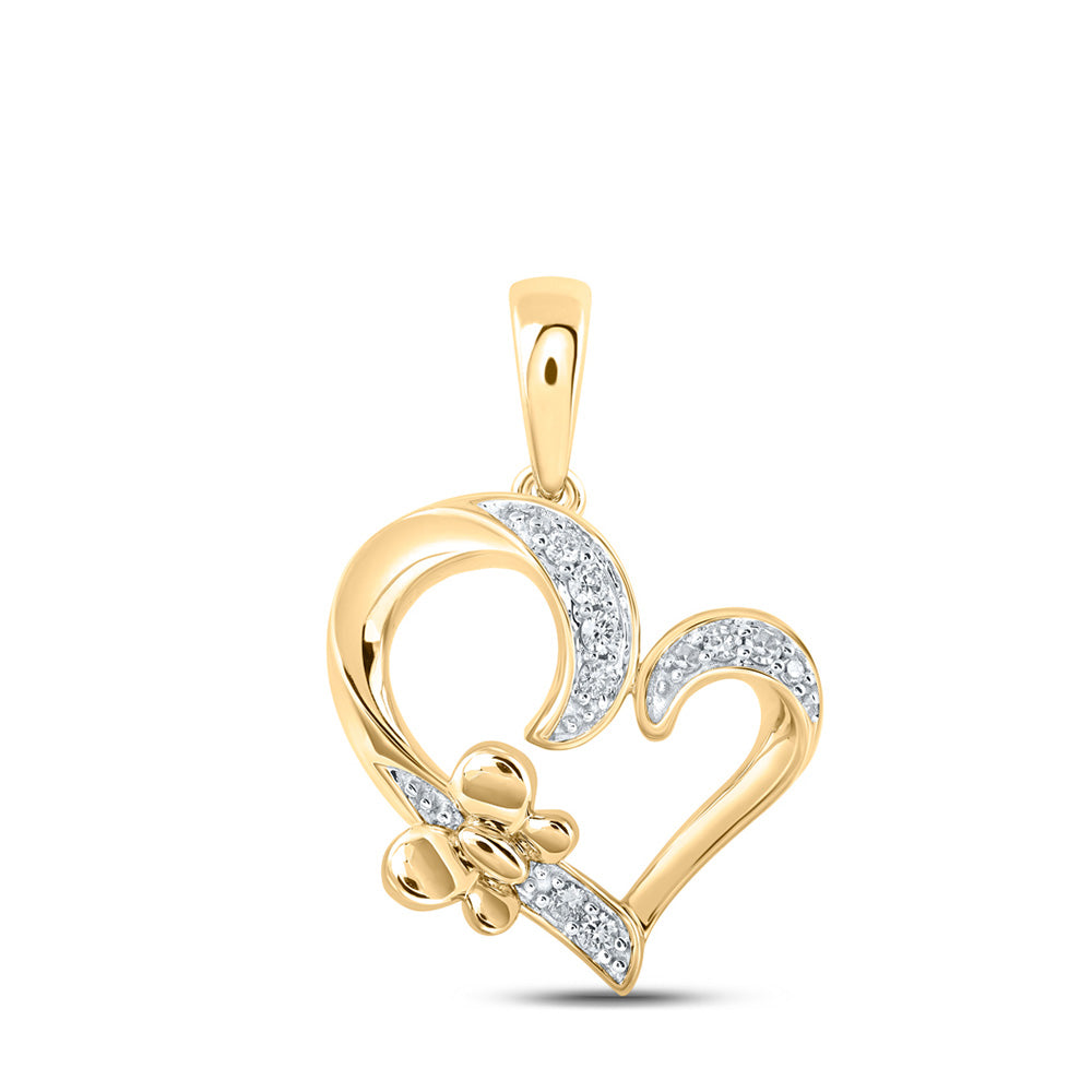 10kt Yellow Gold Womens Round Diamond Butterfly Heart Pendant 1/10 Cttw