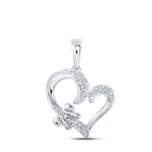 10kt White Gold Womens Round Diamond Butterfly Heart Pendant 1/10 Cttw