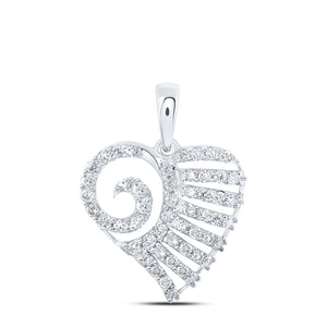 10kt White Gold Womens Round Diamond Heart Pendant 1/2 Cttw