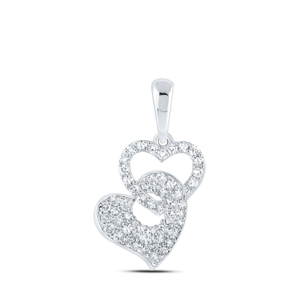 10kt White Gold Womens Round Diamond Heart Pendant 3/8 Cttw