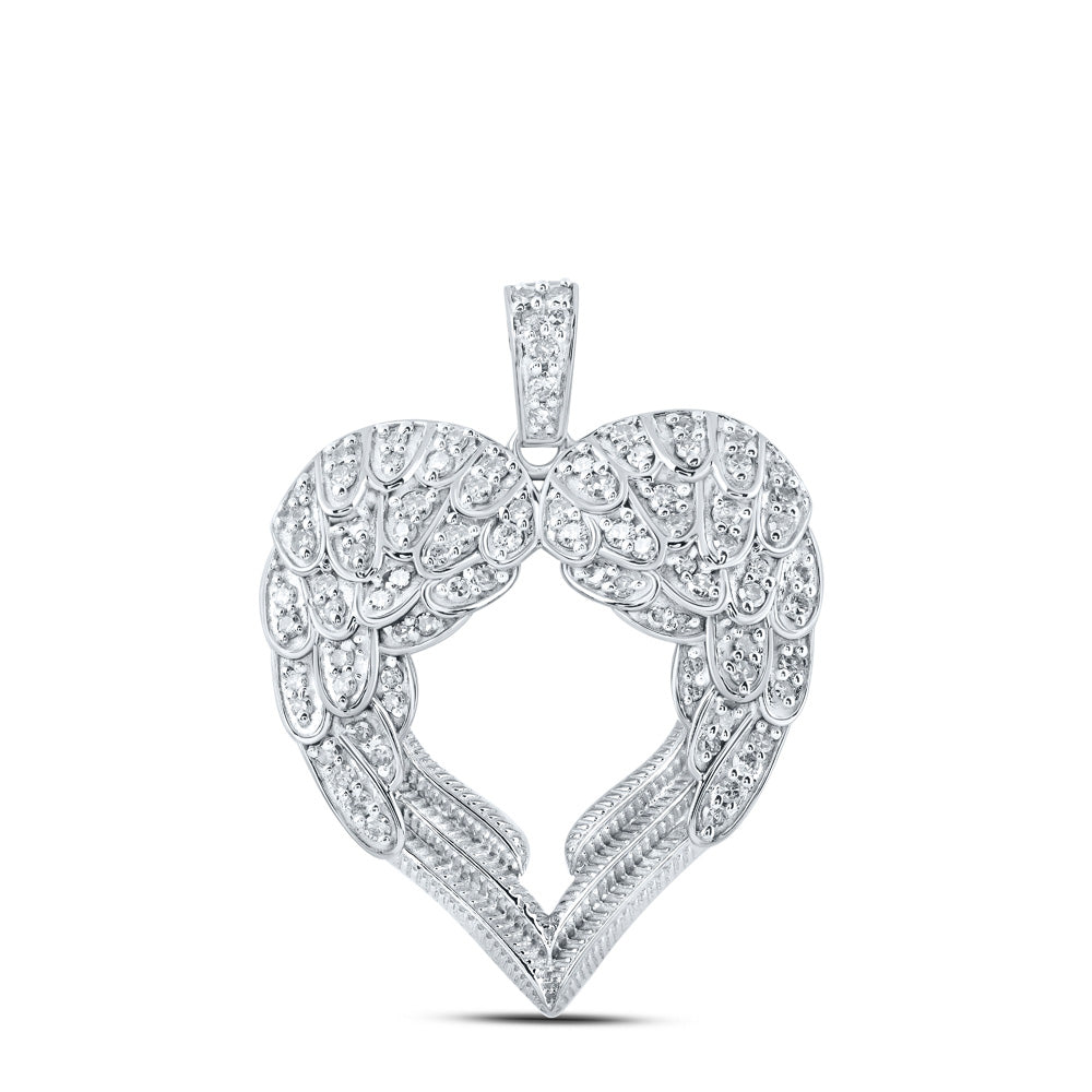 10kt White Gold Womens Round Diamond Wing Heart Pendant 1/2 Cttw