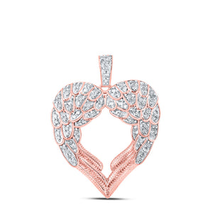 10kt Rose Gold Womens Round Diamond Wing Heart Pendant 1/2 Cttw