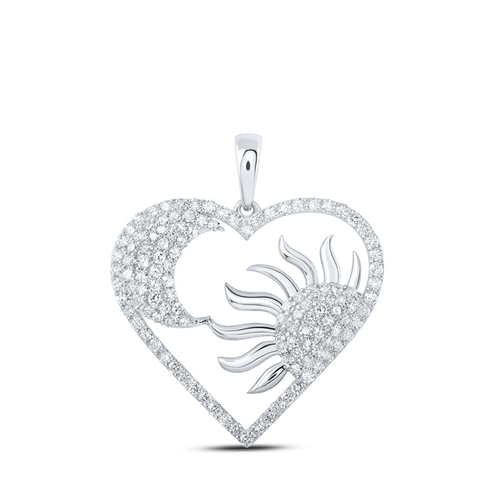 10kt White Gold Womens Round Diamond Sun Moon Heart Pendant 1 Cttw