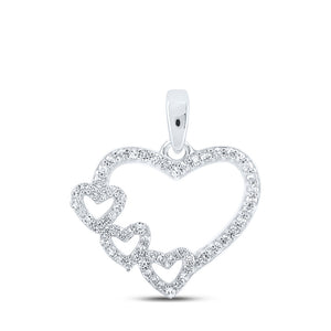 10kt White Gold Womens Round Diamond Heart Pendant 1/6 Cttw