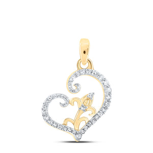 10kt Yellow Gold Womens Round Diamond Heart Pendant 1/10 Cttw