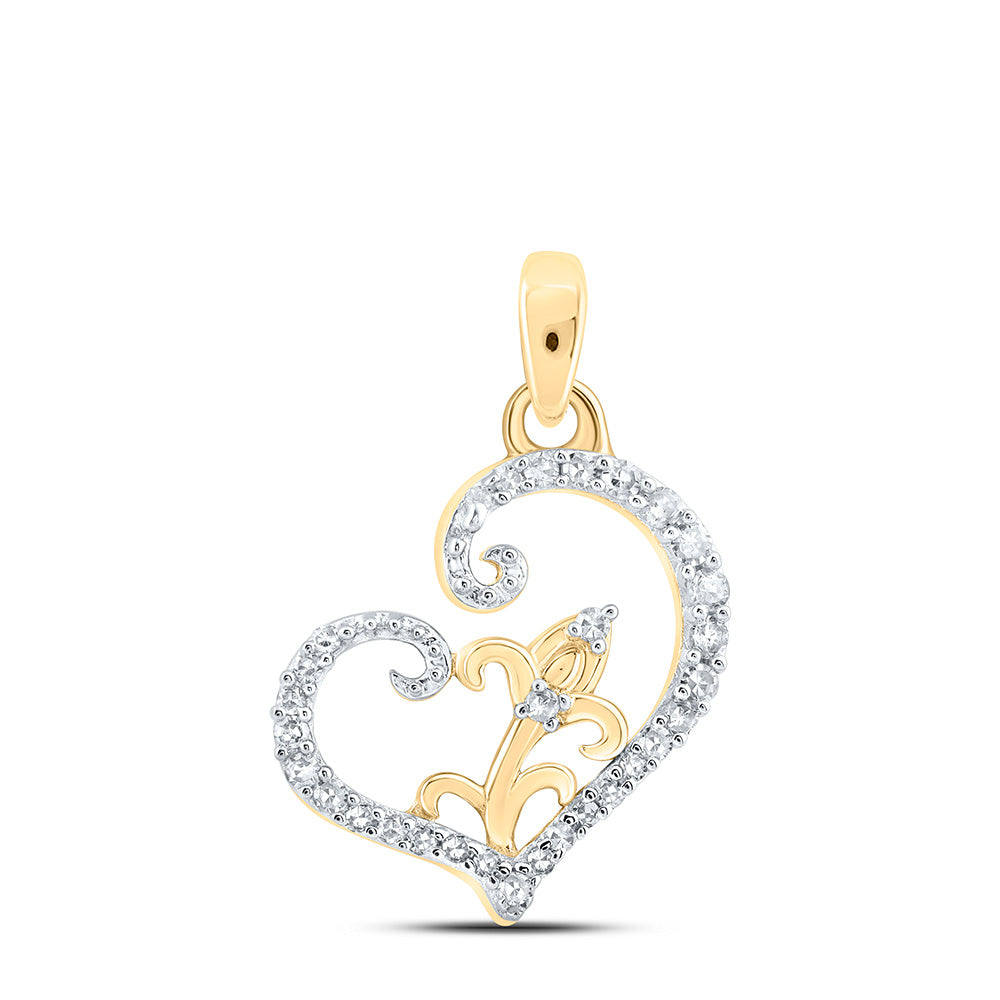 10kt Yellow Gold Womens Round Diamond Heart Pendant 1/10 Cttw