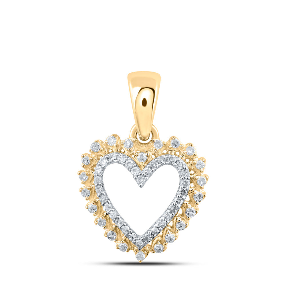 10kt Yellow Gold Womens Round Diamond Heart Pendant 1/8 Cttw