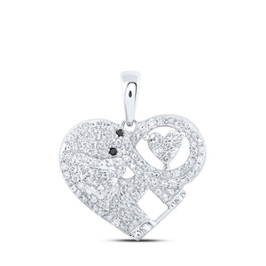 10kt White Gold Womens Round Diamond Elephant Heart Pendant 1/3 Cttw