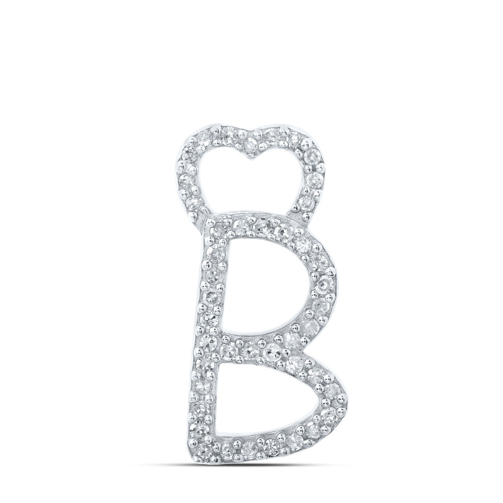 10kt White Gold Womens Round Diamond B Heart Letter Pendant 1/8 Cttw