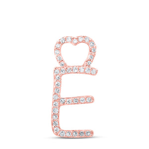 10kt Rose Gold Womens Round Diamond E Heart Letter Pendant 1/8 Cttw