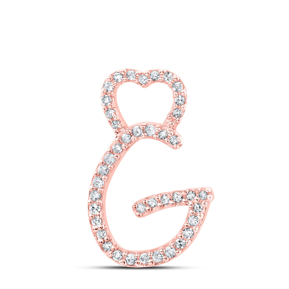 10kt Rose Gold Womens Round Diamond G Heart Letter Pendant 1/8 Cttw