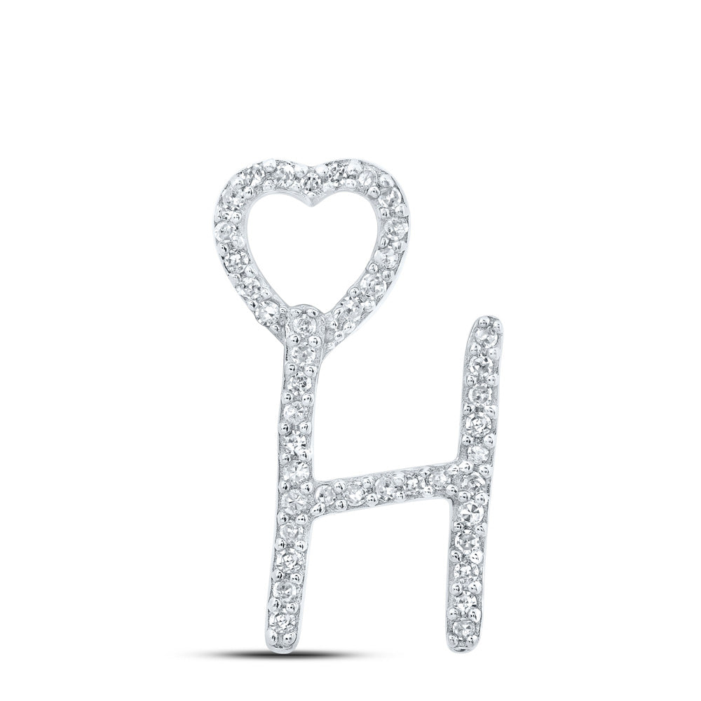 10kt White Gold Womens Round Diamond H Heart Letter Pendant 1/8 Cttw