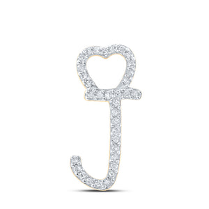 10kt Yellow Gold Womens Round Diamond J Heart Letter Pendant 1/10 Cttw