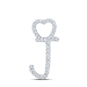 10kt White Gold Womens Round Diamond J Heart Letter Pendant 1/10 Cttw