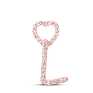 10kt Rose Gold Womens Round Diamond L Heart Letter Pendant 1/10 Cttw