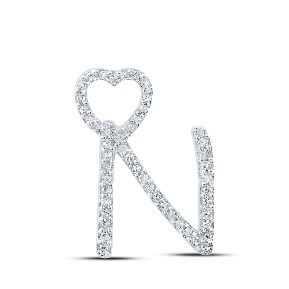 10kt White Gold Womens Round Diamond N Heart Letter Pendant 1/6 Cttw