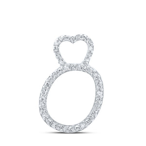 10kt White Gold Womens Round Diamond O Heart Letter Pendant 1/8 Cttw