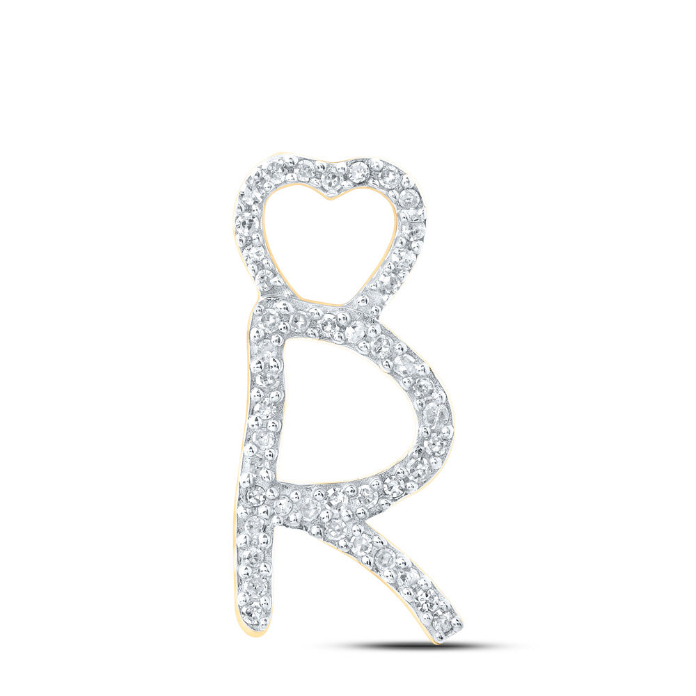 10kt Yellow Gold Womens Round Diamond R Heart Letter Pendant 1/8 Cttw