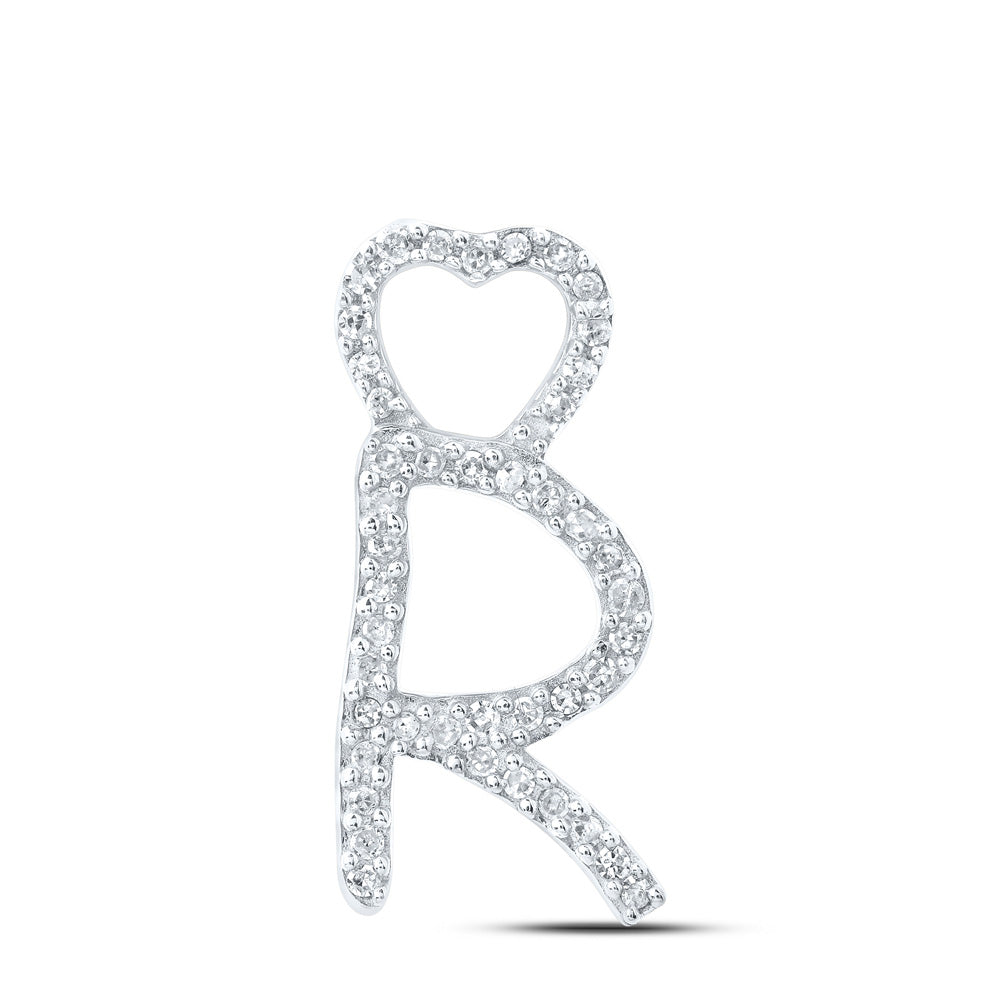 10kt White Gold Womens Round Diamond R Heart Letter Pendant 1/8 Cttw