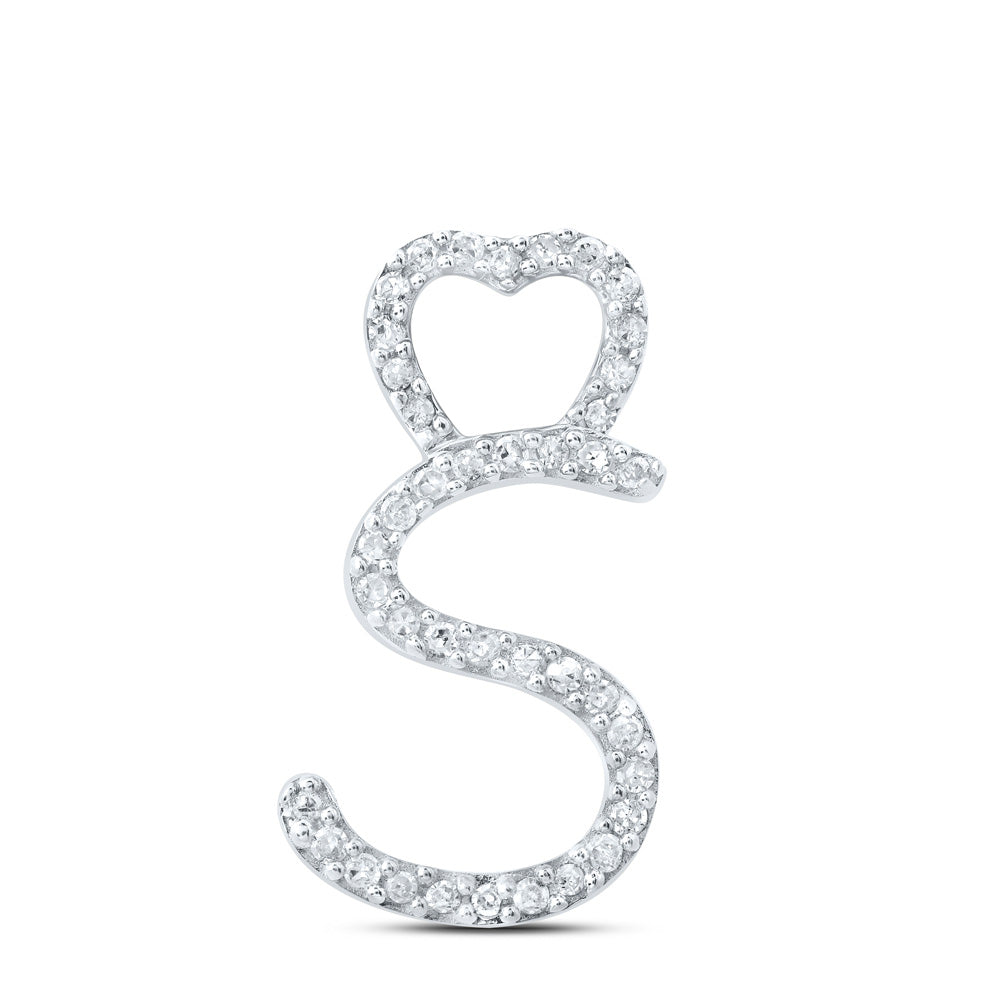 10kt White Gold Womens Round Diamond S Heart Letter Pendant 1/8 Cttw