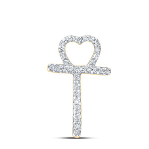 10kt Yellow Gold Womens Round Diamond T Heart Letter Pendant 1/10 Cttw