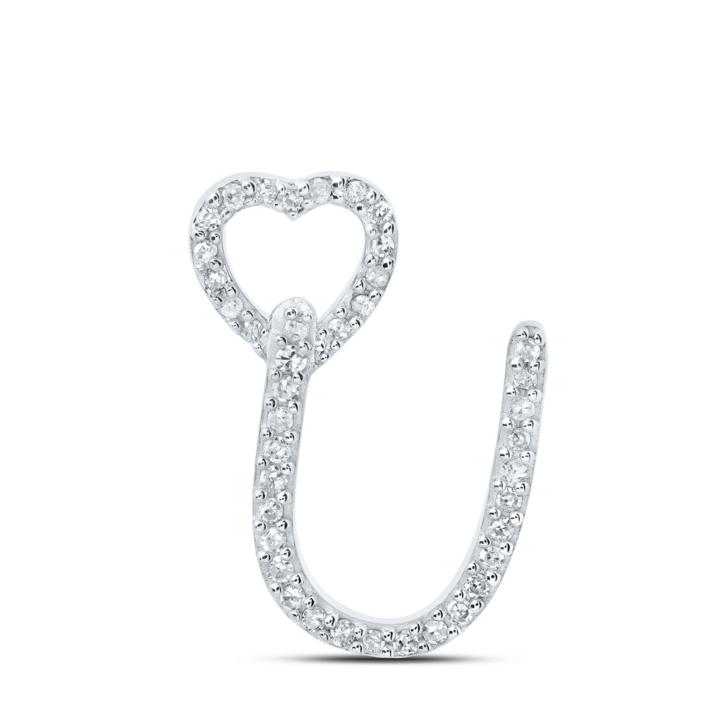 10kt White Gold Womens Round Diamond U Heart Letter Pendant 1/8 Cttw