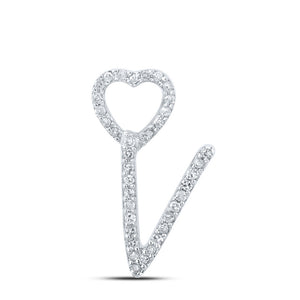 10kt White Gold Womens Round Diamond V Heart Letter Pendant 1/10 Cttw