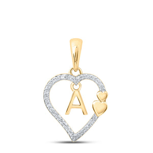 10kt Yellow Gold Womens Round Diamond A Heart Letter Pendant 1/10 Cttw