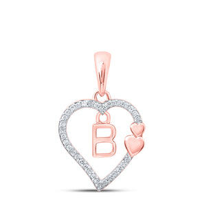 10kt Rose Gold Womens Round Diamond B Heart Letter Pendant 1/10 Cttw