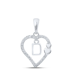 10kt White Gold Womens Round Diamond D Heart Letter Pendant 1/10 Cttw