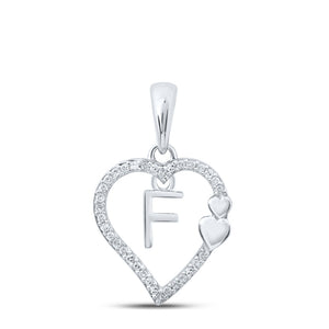 10kt White Gold Womens Round Diamond F Heart Letter Pendant 1/10 Cttw