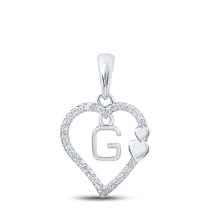 10kt White Gold Womens Round Diamond G Heart Letter Pendant 1/10 Cttw