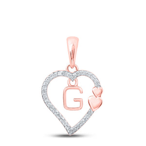 10kt Rose Gold Womens Round Diamond G Heart Letter Pendant 1/10 Cttw