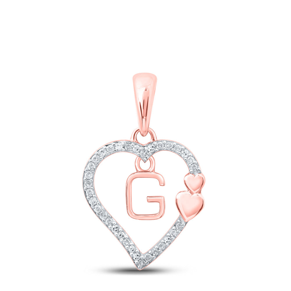 10kt Rose Gold Womens Round Diamond G Heart Letter Pendant 1/10 Cttw