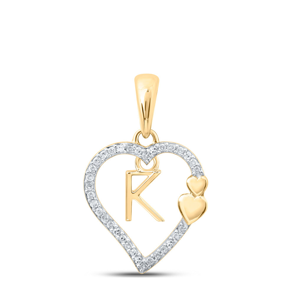 10kt Yellow Gold Womens Round Diamond K Heart Letter Pendant 1/10 Cttw