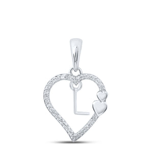 10kt White Gold Womens Round Diamond L Heart Letter Pendant 1/10 Cttw