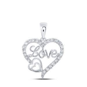 10kt White Gold Womens Round Diamond Love Heart Pendant 3/8 Cttw