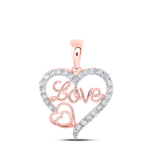 10kt Rose Gold Womens Round Diamond Love Heart Pendant 3/8 Cttw