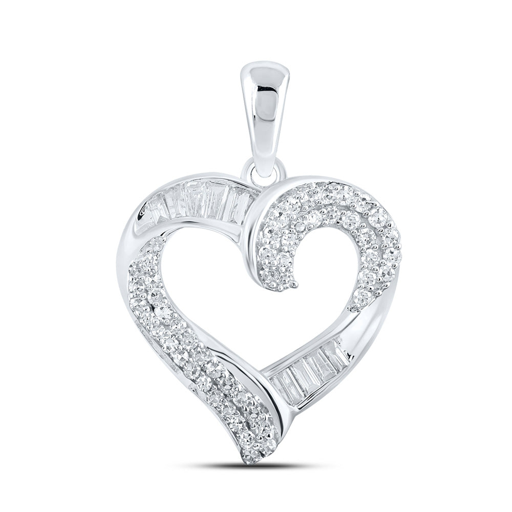 10kt White Gold Womens Round Diamond Heart Pendant 1/2 Cttw