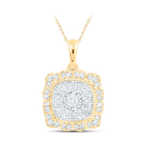 10kt Yellow Gold Womens Round Diamond Square Pendant 1/3 Cttw