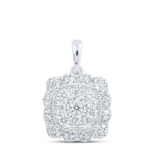 10kt White Gold Womens Round Diamond Square Pendant 1/3 Cttw